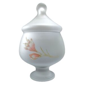 Vintage Paşabahçe Frosted Glass Floral Vanity Jar